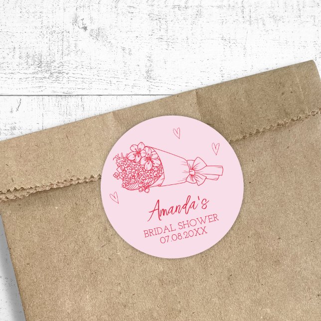 Sticker Rond Fête des mariées de scribble rose et rouge du marc (Farmer's Market Pink & Red Scribble Bridal Shower Classic Round Sticker)
