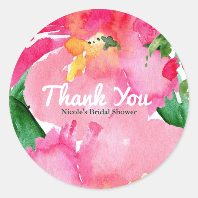 Sticker Rond Fête des mariées d'été à fleurs d'aquarelle rose (Devant)
