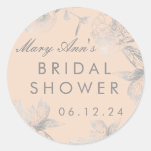 Sticker Rond Fête des mariées Favoriser Simple Floral Silver Bl