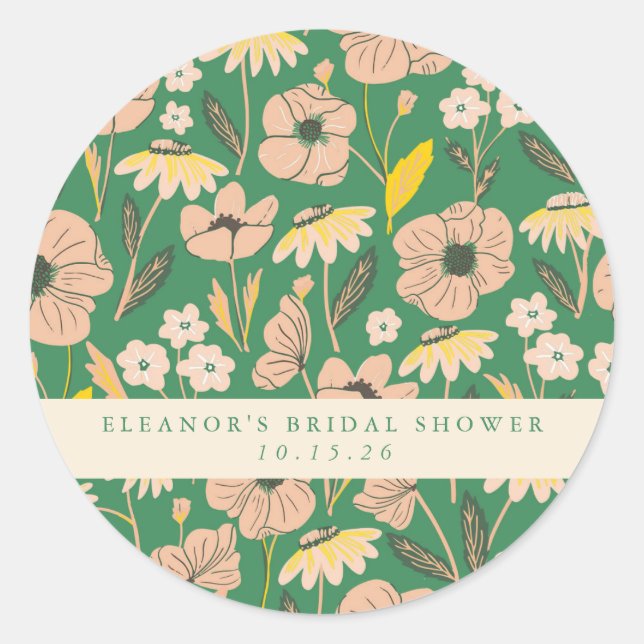 Sticker Rond Fête des mariées florale de Boho bleu et vert (Devant)