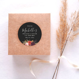 Sticker Rond Fête des mariées florale du Boho noir