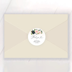 Sticker Rond Fête des mariées florale marine et rose pâle