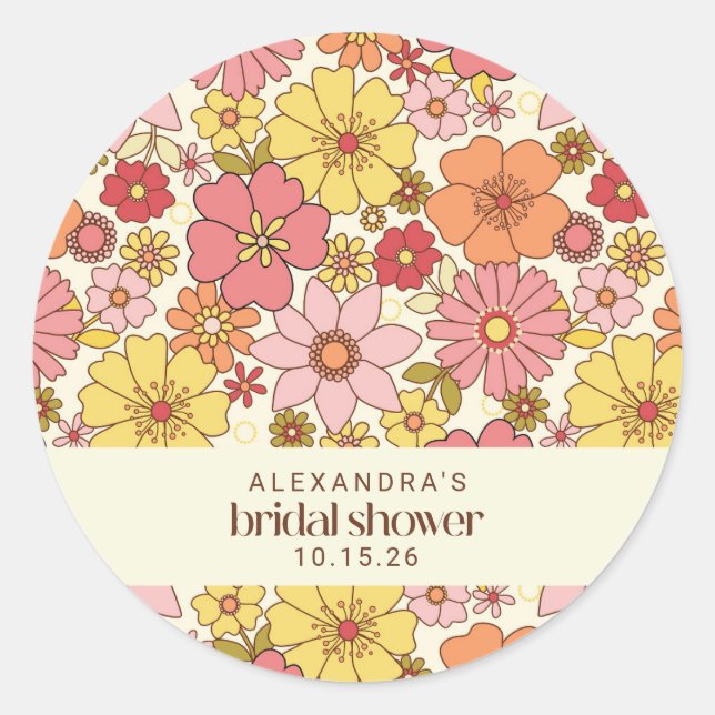 Sticker Rond Fête des mariées florale rose rose retro personnal (Devant)