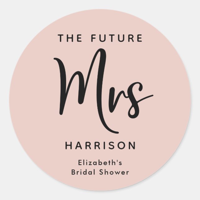 Sticker Rond Fête des mariées Futur Mme Blush Pink (Devant)