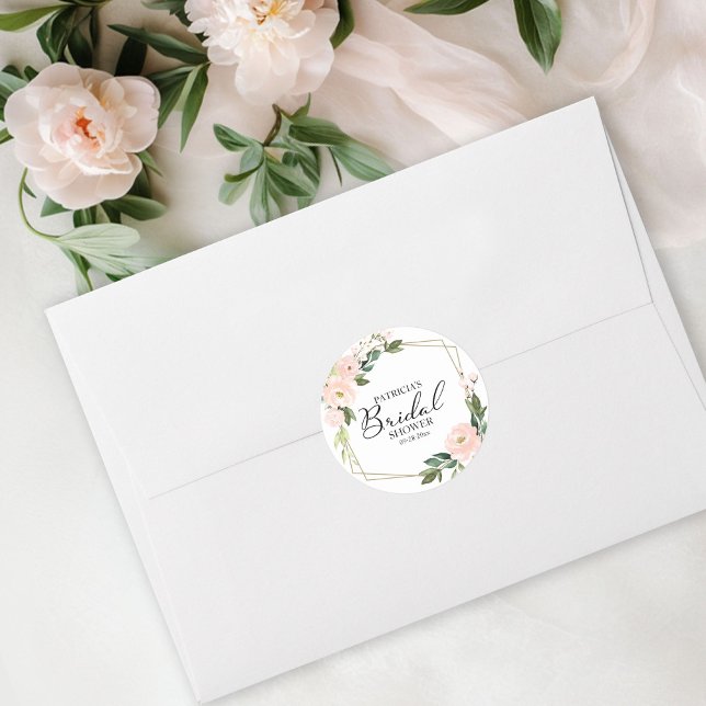 Sticker Rond Fête des mariées géométrique rose flush or (Créateur téléchargé)