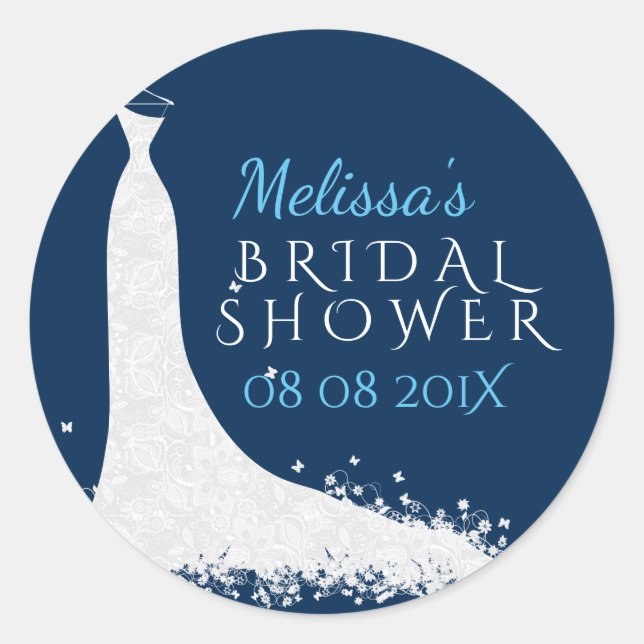 Sticker Rond Fête des mariées Mariage Blanc Robe Sur Bleu (Devant)
