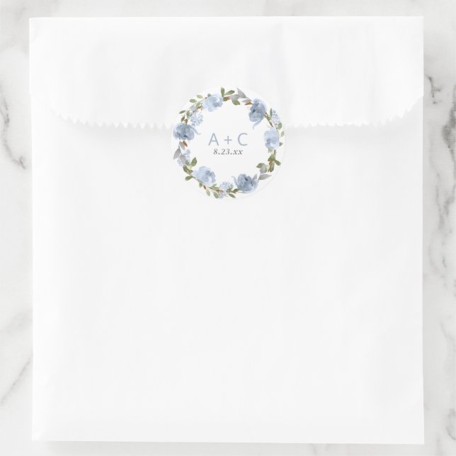 Sticker Rond Fête des mariées mariage Dusty bleu gris aquarelle (Sac)