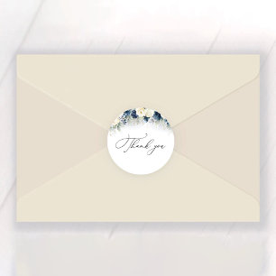 Sticker Rond Fête des mariées Marine Blue and White Roses