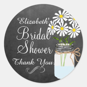 Sticker Rond Fête des mariées Mason Jar Flower Chalkboard
