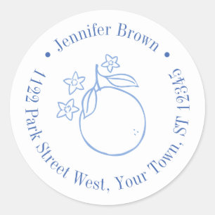 Sticker Rond Fête des mariées Moderne D'Agrumes Bleus Et Blancs