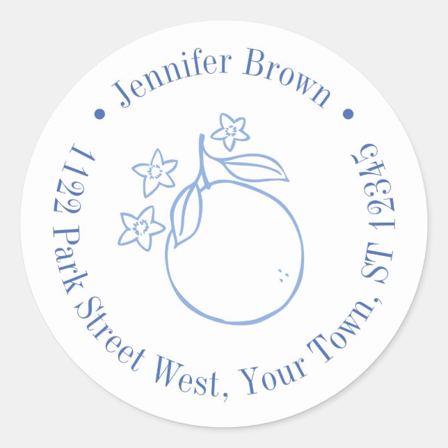 Sticker Rond Fête des mariées Moderne D'Agrumes Bleus Et Blancs (Devant)