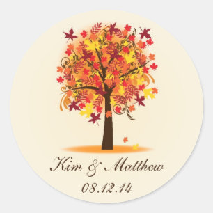 Sticker Rond Fête des mariées ou Mariage de l'arbre d'automne