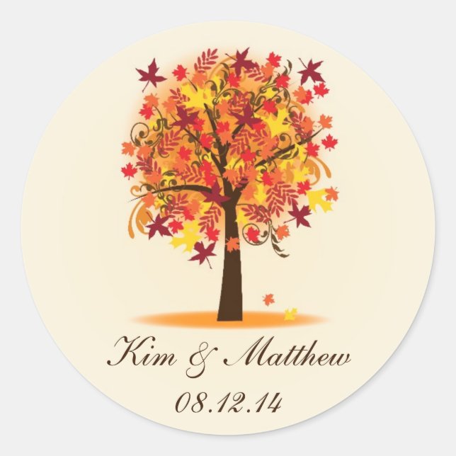 Sticker Rond Fête des mariées ou Mariage de l'arbre d'automne (Devant)
