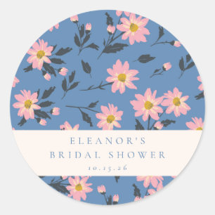 Sticker Rond Fête des mariées personnalisée Jardin Floral Bleu 