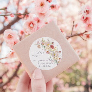 Sticker Rond Fête des mariées Ressort Fleur sauvage d'aquarelle