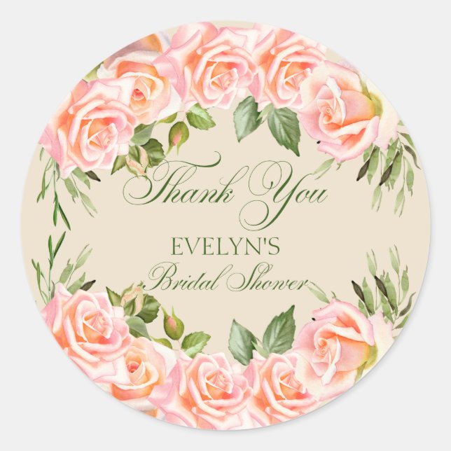 Sticker Rond Fête des mariées Rose Merci aquarelle (Devant)