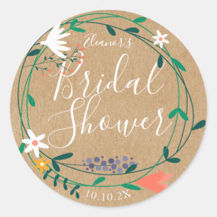 Sticker Rond Fête des mariées Rustique Floral Garland Favoriser