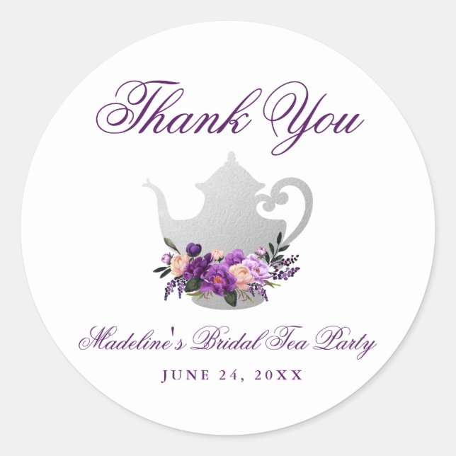 Sticker Rond Fête des mariées Tea Party Violet violet Merci (Devant)