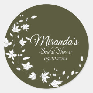 Sticker Rond Fête des mariées verte et blanche automne