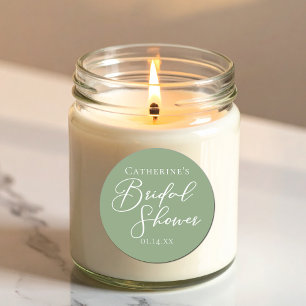 Sticker Rond Fête des mariées verte Sage Script blanc personnal