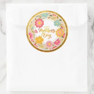Sticker Rond Fête des Mères Fleurie Élégante à l'Aquarelle