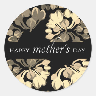 Sticker Rond Fête des mères florales en noir et beige