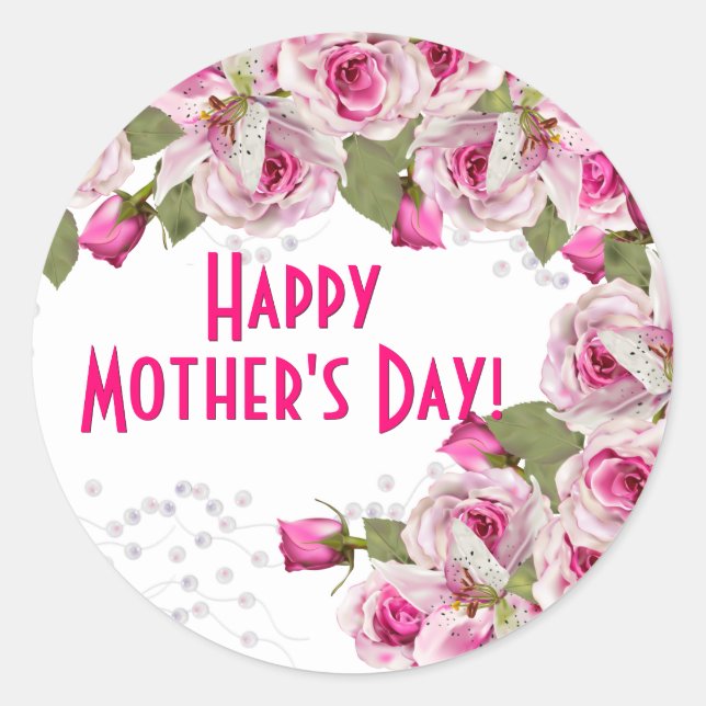 Sticker Rond Fête des mères rose du rose Lily Pearl (Devant)