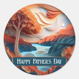 Sticker Rond fête des pères 3D Paper Art Trees River