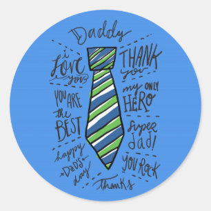 Sticker Rond fête des pères - Bleu - Cravate "Papa"