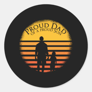 Sticker Rond Fête des pères Fier Papa Son Fils Dit Citation
