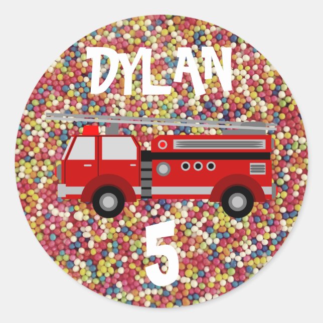 Sticker Rond Fête des sucreries de camion de pompiers (Devant)