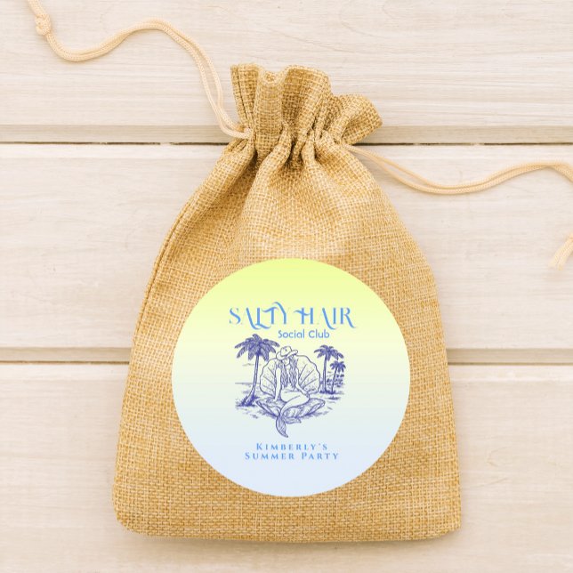 Sticker Rond Fête d'été de la chouette de sirène bleue côtière (Créateur téléchargé)