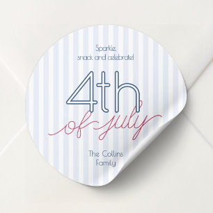 Sticker Rond Fête d'été du 4 juillet avec des rayures bleues mo