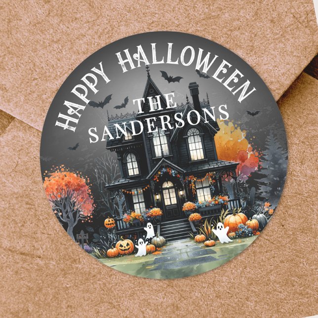 Sticker Rond Fête d'Halloween (Halloween Party Classic Round Sticker)