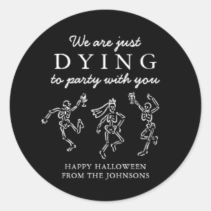 Sticker Rond Fête d'Halloween aux squelettes dessinés à la main