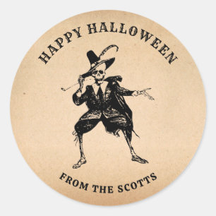 Sticker Rond Fête d'Halloween Favoriser Squelette Gothique Vint