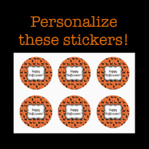 Sticker Rond Fête d'Halloween personnalisée Chat noir orange