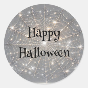 Sticker Rond Fête d'Halloween Toile d'Araignée Étincelle Grise