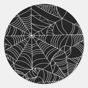 Sticker Rond Fête d'Halloween Toiles d'araignée noir et blanc