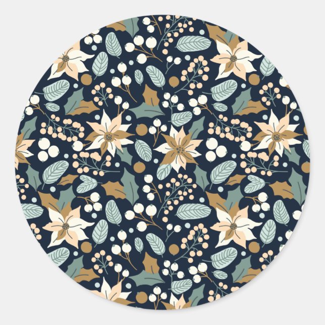Sticker Rond Fête d'hiver arrière - plan noir Poinsettia (Devant)