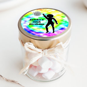 Sticker Rond Fête disco tie dye adulte anniversaire rétro