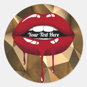Sticker Rond Fête dorée Luxe Glam Rouge Goutte Gouttant Lèvres