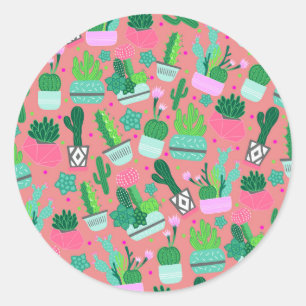Sticker Rond Fête douce 16 ans motif de cactus sud-ouest rose