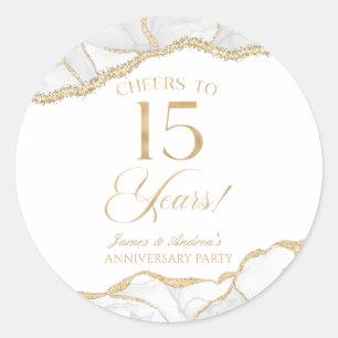 Sticker Rond Fête du 15e anniversaire de mariage élégante en or