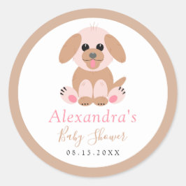 Sticker Rond Fête du baby shower Personnalisé Chiot Neutre