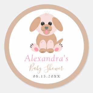Sticker Rond Fête du baby shower Personnalisé Chiot Neutre