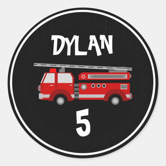 Sticker Rond Fête du camion d'incendie Anniversaire (Devant)