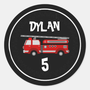 Sticker Rond Fête du camion d'incendie Anniversaire