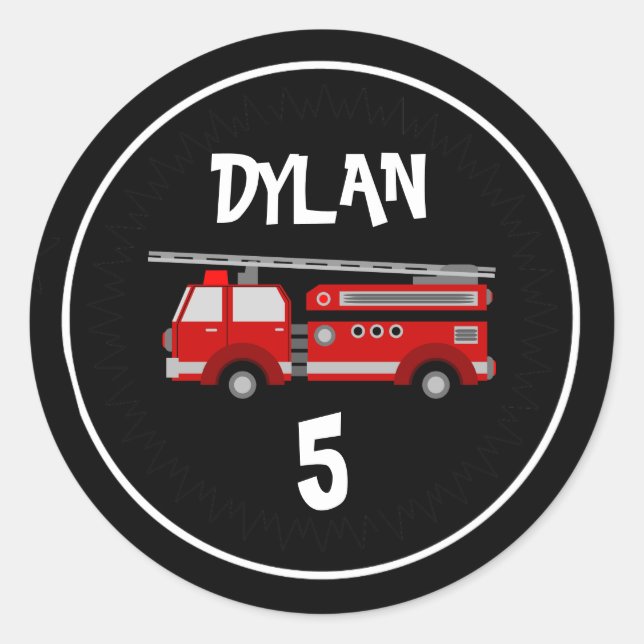Sticker Rond Fête du camion d'incendie Anniversaire (Devant)