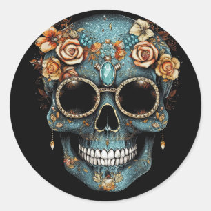 Sticker Rond Fête du crâne mexicain floral de Dead Dia De Muert